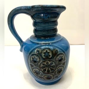 Vintage JASBA Ceramic Pitcher – Blue Glaze – Made in Germany – 6.25”